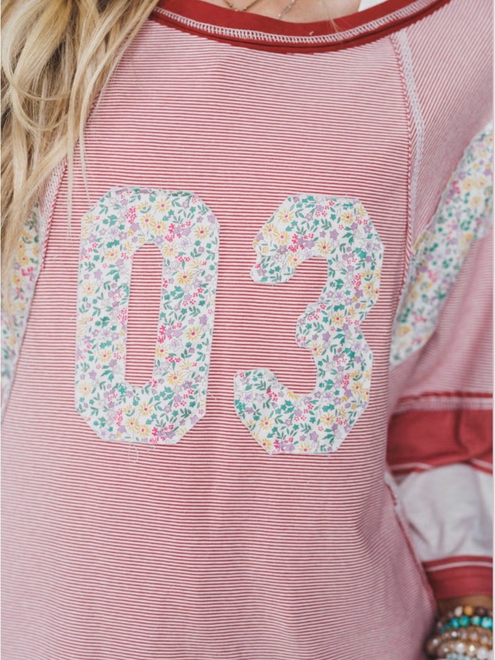Three Bird Nest Pink Floral '03' Patchwork Pullover - Picture 3 of 6